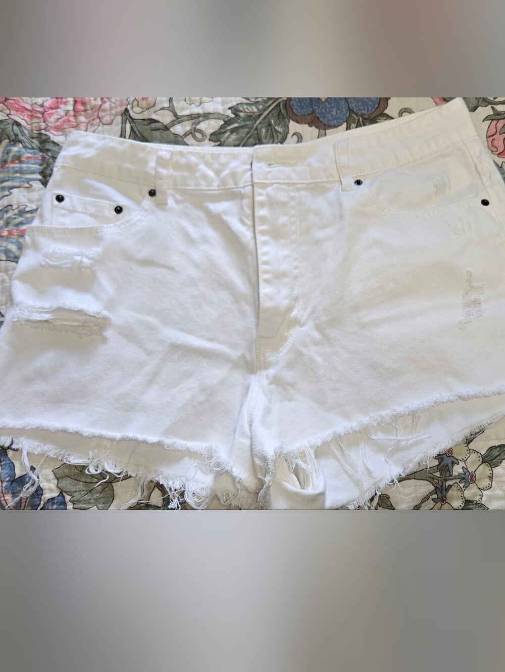 BDG White Distressed Frayed Hem Denim Shorts